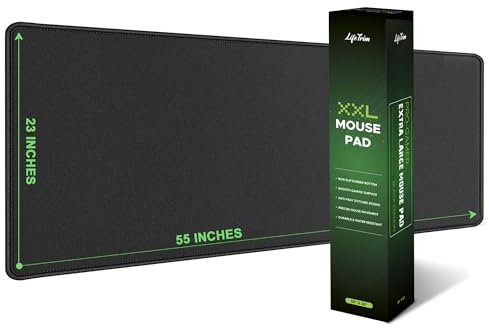 LifeTrim 55” x 23” XXL Mouse Pad Gaming 5mm Thick Extended Keyboard Mat Full Desk Cover Pad XXL Mat Giant Extra Large Gaming Mouse Pad XXXL Mousepad Black Large Desk Mats Deskpad