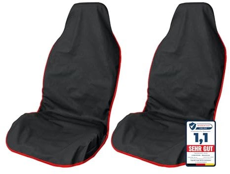 LIONSTRONG® Autositzschoner Vordersitz universell kompatibel [WASSERDICHT] - Autositzbezüge Vordersitze - Sitzschoner Sitzbezüge Auto - Autositz Sitzschutz - Werkstattschoner - Polyester Rot 2 St.