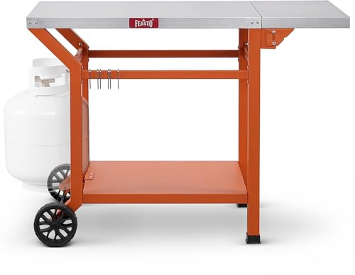 Feasto Table de Barbecue d'extérieur de 101,6 x 50,8 cm, Table de Four à Pizza Mobile avec Roues pour la préparation des Aliments en Plein air, Chariot de Barbecue en Acier Inoxydable avec étagère de