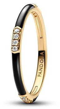PANDORA Damenring Schwarze Emaille und Steine Goldfarben 163686C01-50 Ringgröße 50/15,9