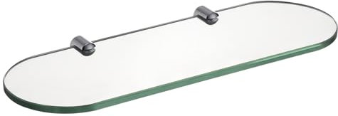 HomeHeng Glasregal Glasablage Wandregal Glas 8mm Hartglas,Klarglas + Chrom Glasklemme,Glas Regal für Badezimmer 35 x 12 cm,E3308-35HC