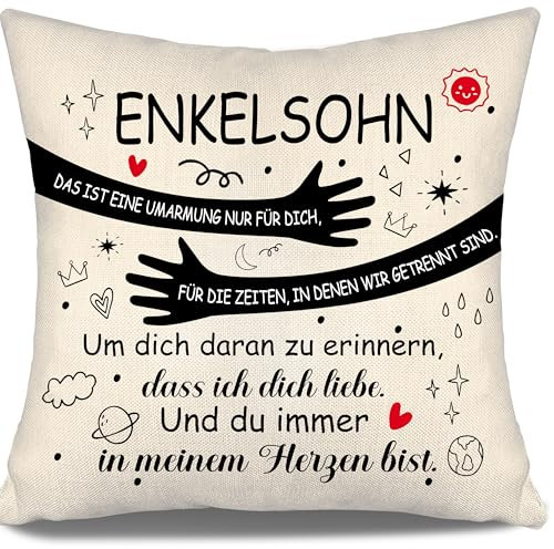 Aosumin Mein Enkelsohn das ist eine Umarmung nur für Dich DASS ich Dich Liebe Kissenbezug für Enkel Umarmung Geschenk für Enkel Geburtstag Graduierung Beste Enkel Geschenk(Enkelsohn-a)