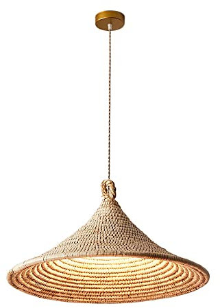Suspension en rotin de style japonais pour salon et restaurant - Design rétro Wabi Sabi - Lampe suspendue créative avec chapeau de paille E27