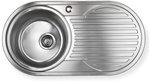 Calypso XL Edelstahl Einbauspüle, Ovale Form, Einzelbecken mit Abtropffläche, Satinierte Oberfläche