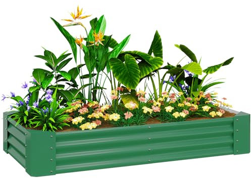 Outsunny Galvanised Raised Garden Bed, 180 x 90 x 30cm Raised Bed with Reinforcing Bars, Outdoor Raised Planter with Open Bottom for Vegetables, Flowers, Herbs, Green
