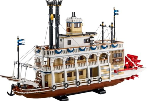 LEGO Ideas Flussraddampfer - Schiffsmodell mit Innenausstattung und interaktiven Funktionen, einschließlich funktionierendes Paddel & Steuerung - Geschenkidee für Männer und Frauen - 21356