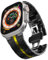 BUDAY Correa de acero inoxidable para Apple Watch Ultra 2 Band 49 mm 45 mm 44 mm 42 mm, correa de metal con cierre plegable para Apple Watch Series 9 8 7 6 5 4 3 2 1 Ultra/Ultra 2 Men(Black/Gold)