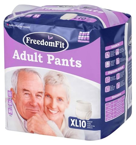 Adult Incontinence Pants Pull Ups for Men and Women | XL 122–160cm Waist | High Absorbency Disposable Protective Underwear | Pack of 10 | FreedomFit