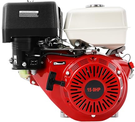 15 PS 4-Takt-Benzinmotor, 420cc Go-Karts Motor Einzylinder Standmotor mit Luftkühlsystem, Seilzugstart Antriebsmotor mit Alarm für Wasserpumpen, Rasenmäher usw(9.7kw,3600 U/min)