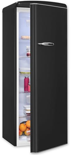 Exquisit Retro-Kühlschrank, ohne Gefrierfach, 229 Liter, groß, 5 Ablagen, Gemüsefach, Temperaturregelung, RKS325-V-H-161E mattschwarz