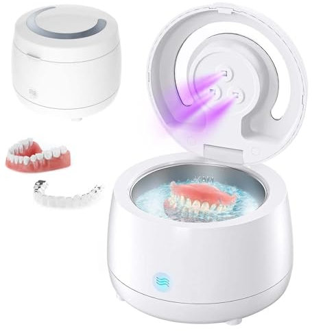 Zilo Pod Dental, Ultraschallreinigungsgerät 48000Hz Ultraschallreiniger, 220mL Tragbar Ultrasonic Cleaner Dental Pod für Zahnersatz, Retainer, Aligner, Zahnprothesen, Schmuck (Weiß)