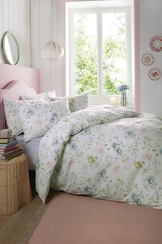 Cath Kidston Pembroke Rose 100% Cotton Duvet Cover Set In White (Super King Size Duvet Cover Set 260cm x 220cm)
