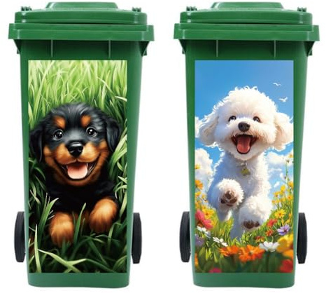 peacoblue 2 Blatt Mülltonnen Aufkleber,Cartoon-Welpen mülltonnenaufkleber | Mülleimer Aufkleber Wetterfest Vinyl Folien 38x81cm, Große Dekosticker für Mülltonnen, Kühlschrank, Türen, Wände und Garten