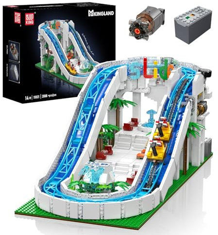 Mould King 11021 Fantasy Amusement Park Water Slide Ride Building Kit, 2088+ Pieces Motorized & Remote Controlled Fairground Set, STEM Gift for Teens and Adults