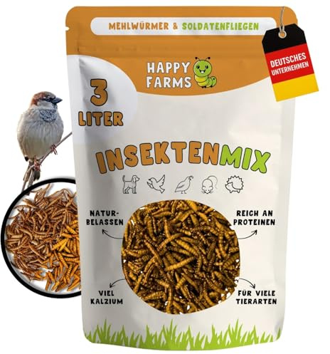 HappyFarms InsektenMix – Getrocknete Mehlwürmer & Soldatenfliegenlarven - Proteinreiches Insektenfutter für Wildvögel, Igel, Nager, Reptilien & Fische - 100% Naturbelassen, Ganzjahresfutter (460g)