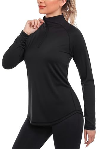 iClosam Sportshirt Langarm Damen Funktionsshirt UPF 50+ Langarmshirt Sport Atmungsaktiv Laufshirt Schnelltrocknend UV Shirt 1/4 Reißverschluss für Yoga Fitness Tennis Golf Wandern S-3XL