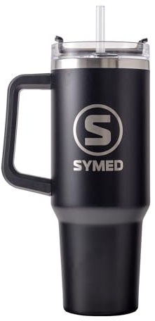 SYMED 40oz (1.18L) Insulated Tumbler with Handle & Straw – Stainless Steel Travel Cup, Leak-Resistant Lid, Dishwasher-Safe (Black)