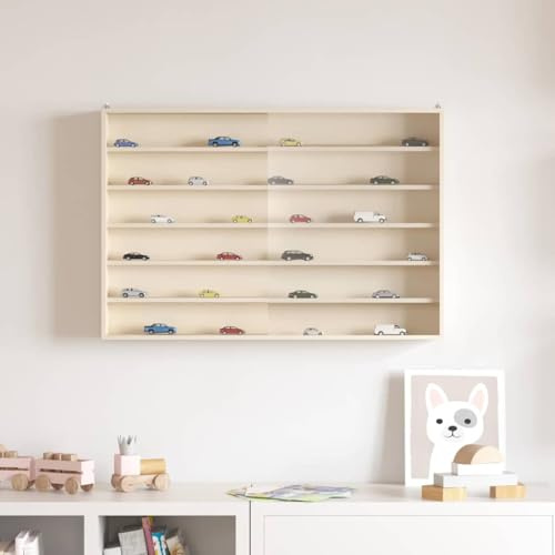 Teenpull Wandvitrine mit Regal, Beige, 80 x 8,5 x 54 cm, Sperrholz, wandmontiert, mit Schiebetür, für Sammlerstücke, Wohnzimmer