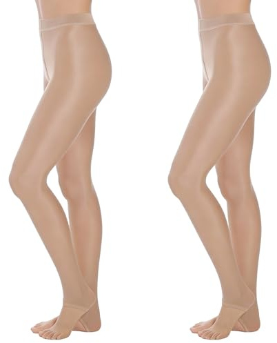 BBXWANG 2 pares de medias brillantes con estribo 70D, de cintura alta, para danza, para ballet, color carne, XL