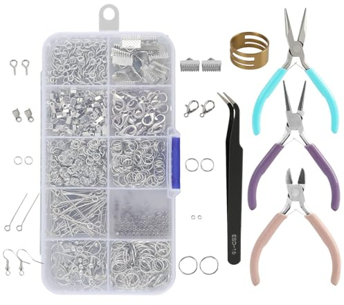 710 Pcs Jewellery Earring Making Kit with Jump Rings Pliers Tweezers | Silver Jewellery Making Supplies Tools for Necklaces DIY Earrings Repair Craft, Professional Set for Beginner Hobby Use