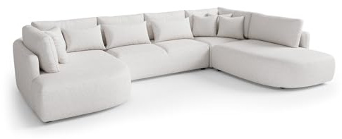 MW EURO-MEBLE Ecksofa Jacobs U - Wohnlandschaft, Polstersofa, Polstercouch (Rechte Seite - Creme: Tresor 22)