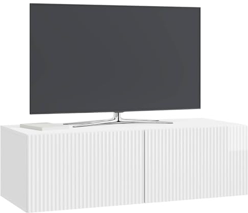 vidaXL Wandmontierter TV-Schrank Hochglanz Weiß 98 x 41 x 30 cm, Wohnzimmer, Moderne Entertainment-Wand, rechteckige TV-Konsole, stylischer Stauraum, hängender Schrank