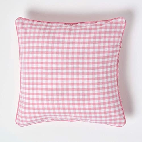 Homescapes Karierte Kissenhülle für Zierkissen Gingham, rosa, 45 x 45 cm, quadratischer Zierkissenbezug im Landhausstil aus 100% Baumwolle mit Reißverschluss
