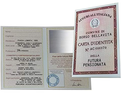 Bombo Biglietto Auguri Carta d'identità pensionata