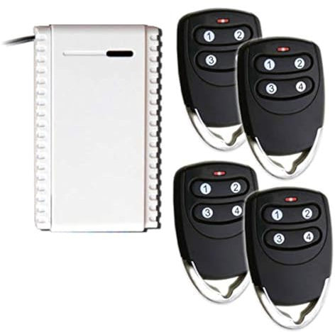 Hiland Kit Ricevitore + 4 telecomandi Rolling Code 433,92 MHz, Ricevitore a 1 canale NO-C-NC universale 12-24 V + Telecomando a 3 canali