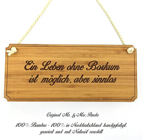 Mr. & Mrs. Panda Werbeschild Borkum - Geschenk, Türschild Holz, Landhaus, Schild, Geschenkidee, Hinweisschild, Wegweiser, Graviert, Shabby