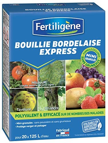 Fertiligène BOUG5N - Bouillie Bordelaise Granulés Solubles UAB 500 g - Polyvalent et Efficace sur Nombreuses Maladies - Protège verger et Potager - Mini granulés sans grumeaux - Frabriqué en France