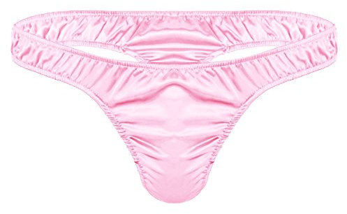 MSemis Homme Charme sous-vêtement Satin String Sexy Poche Taille Basse Slip érotique G-String Bikini Respirant Briefs Tanga T-Back M-XL Rose M