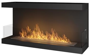 Bioethanol-Kamin zum Einbau - Dreiseitiger Kamin aus Stahl mit drei Gläsern innen C (1000 V3)