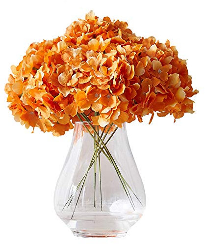 Kislohum Künstliche Hortensien, Seidenblumen für Hochzeitsgestecke, Blumensträuße, DIY-Blumendekoration, Heimdekoration, mit langen Stielen, 10 Stück, Orange