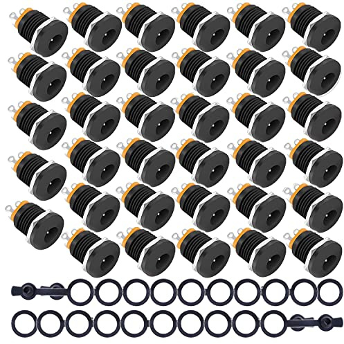 RUNCCI-YUN DC-Steckdosenstecker, Buchsenstecker, 5,5 mm x 2,5 mm, 35Stück, DC-Buchsenstecker mit Lötanschluss 3-polig, mit Gummi-Schutzkappen.