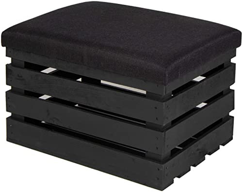 LAUBLUST Weinkisten-Hocker - ca. 50 x 40 x 30 cm, Schwarz | Sitzbank - Polster-Deckel & Staufach | Bequeme Truhenbank