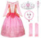 JerrisApparel Fille Princesse Aurora Costume Élégant Tulle Fête Robe (Aurore Rose avec Accessoires, 3 ans)