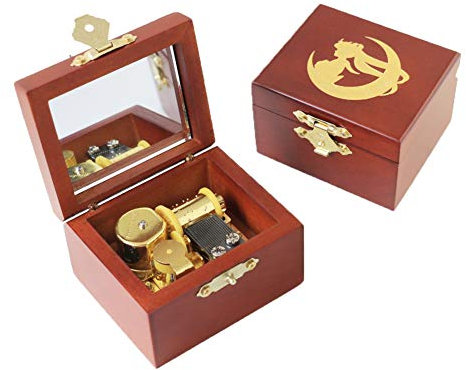 Youtang Spieluhr Sailor Moon geschnitztes Holz zum Aufziehen Gold Mechanismus Musikgeschenk mit Spiegel