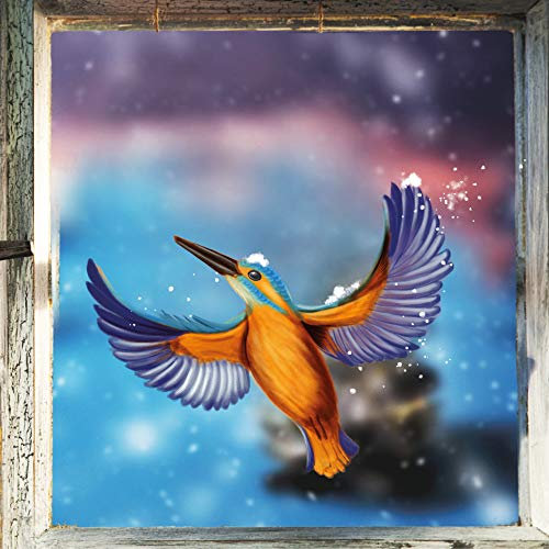 Fensterbild Winter Eisvogel Vogel winterlich wiederverwendbar Weihnachten