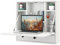 COSTWAY Wall-Mounted Drop-Leaf Table, Space Saving Laptop Computer Desk Workstation, Folding Hanging Table Cabinet with Storage Drawer and Shelves, 60x15x57cm (White)
