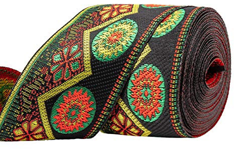 PandaHall 7m Floral Besticktes Jacquardband Vintage Woven Trim Für Verzierungen Bastelbedarf, Rot, 48.5 mm Breit
