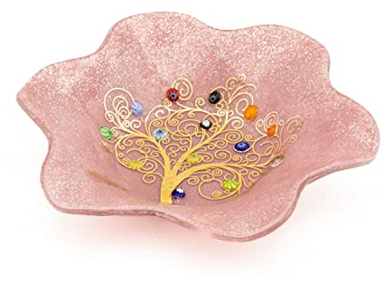 Sospiri Venezia Svuotatasca Piatto Soprammobile Ciotola Albero della Vita Vetro Murano Decorato Murrine e Foglia Oro Idea Regalo Realizzato a Mano Made Italy (19X19 cm)