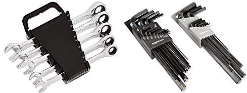 Amazon Basics Ratschenschlüssel-Set, metrisch, 5-teilig & Innensechskant-Schlüssel-Set mit langem Arm, 22-teilig, SAE/metrisch
