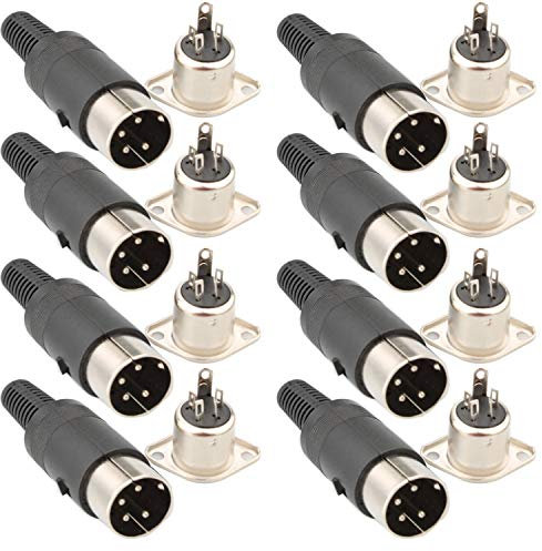 RUNCCI-YUN 16pcs 4 Pin DIN Male to Female Connector, Panel Mount, audio AV equipment Chassis Cable Solder Connector, for CNC Project (Black)