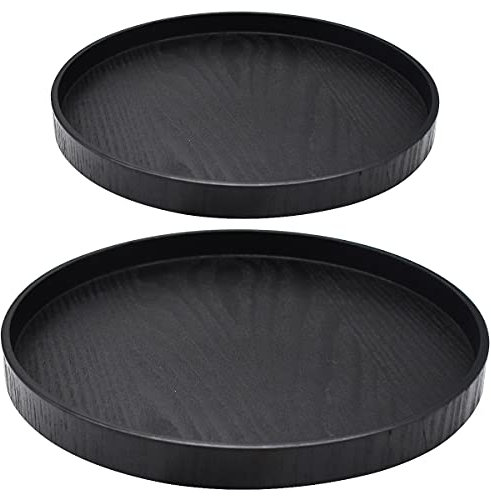 Bandeja Redonda Madera,DBAILY 2PCS negro Negra Bandeja De Madera para Pizza Aperitivos Sushi Postres Frutas Servir Platos Creativos (21cm 27cm)