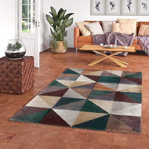 Pergamon Kurzflor Wohnzimmer Designer Teppich Maui Modern Grün Rost Prisma in 5 Größen