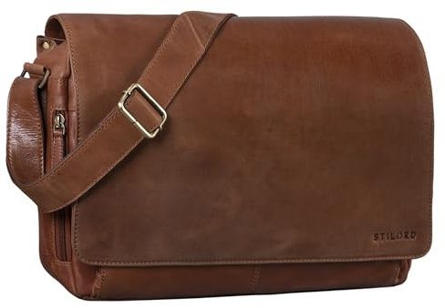 STILORD Vintage Umhängetasche aus Leder braun - 15 Zoll Laptoptasche für Büro, Uni, Office, Schule - DIN A4 Schultertasche 'Tom'