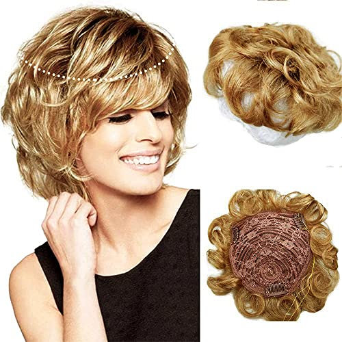 EREE HAIR Haarverlängerung, kurz, gelockt, Haarteil, zum Anklippen,Topper Echthaar, Perückenaufsatz, Haarteil für Frauen mit dünner werdendem Haar, Erdbeerblond