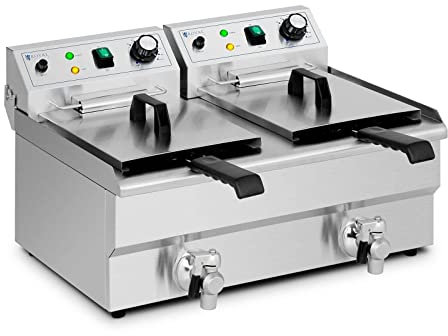 Royal Catering Freidora Eléctrica Profesional para Hostelería RCPSF 18ETH (Potencia: 2 x 3.000 W, 2 x 9 L de volumen total / 2 x 6,5 L de aceite, Temperatura: 50-190 °C)