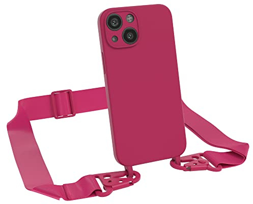 EAZY CASE Premium Silikon 2 in 1 Handykette kompatibel mit iPhone 13 Mini Handyhülle mit Umhängeband, Handykordel mit Silikonhülle, Hülle mit Band, Kette für Smartphone, Beere